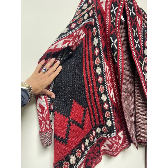 I JEANS BY BUFFALO Red/Black/White Open Cardigan Sweater, Naveah, Sz L - Picture 3 of 7